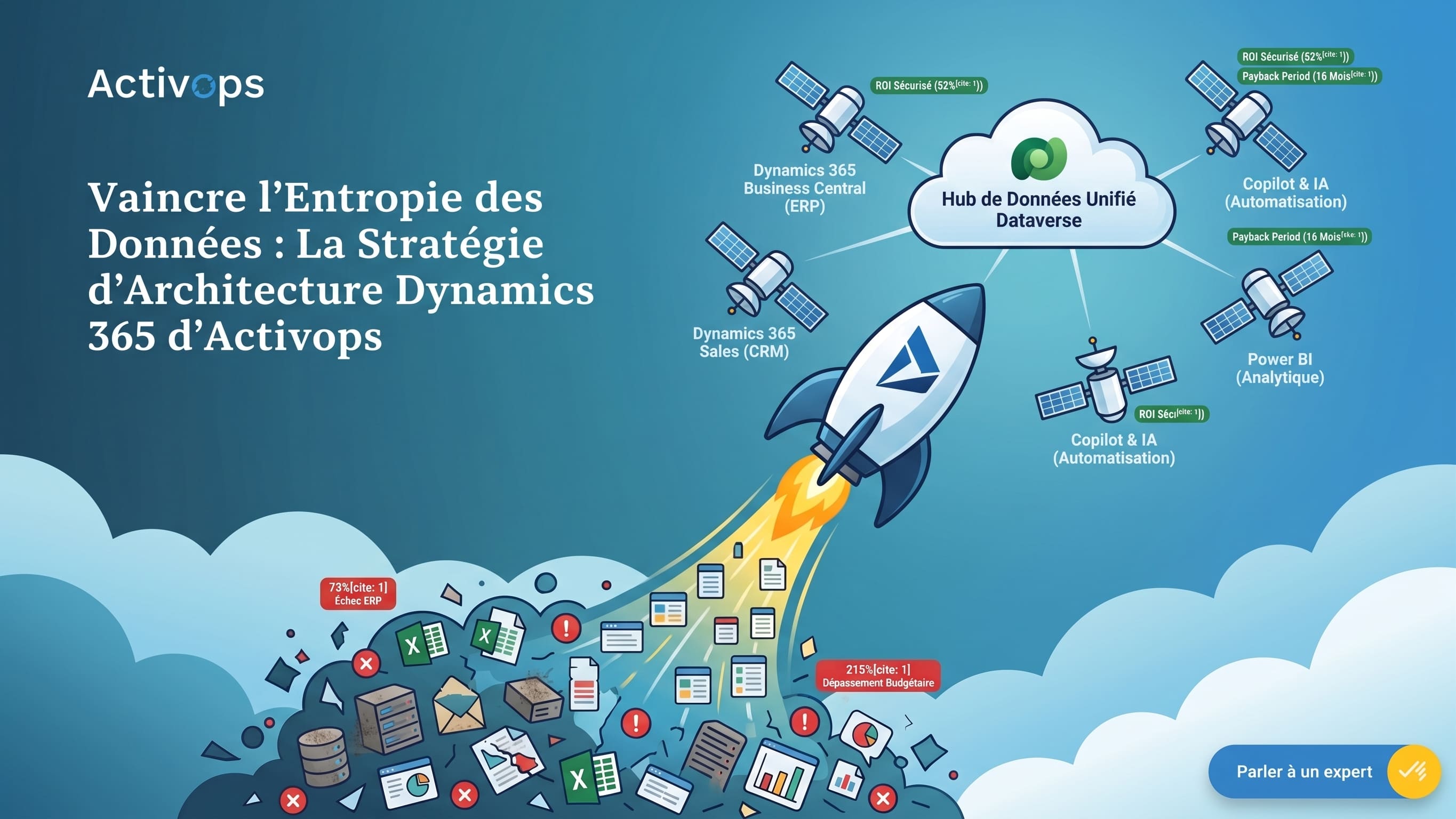Tableau de bord analytique Microsoft Dynamics 365 illustrant la centralisation des données ERP et CRM pour les PME françaises par Activops.