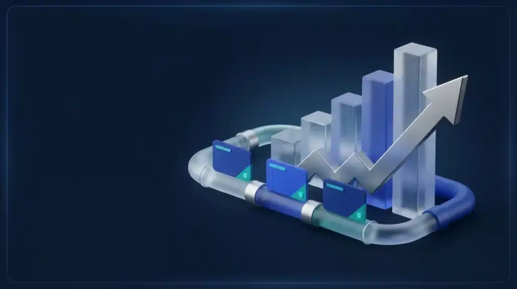 Illustration : histogramme croissant et cartes d'opportunités sur un pipeline commercial